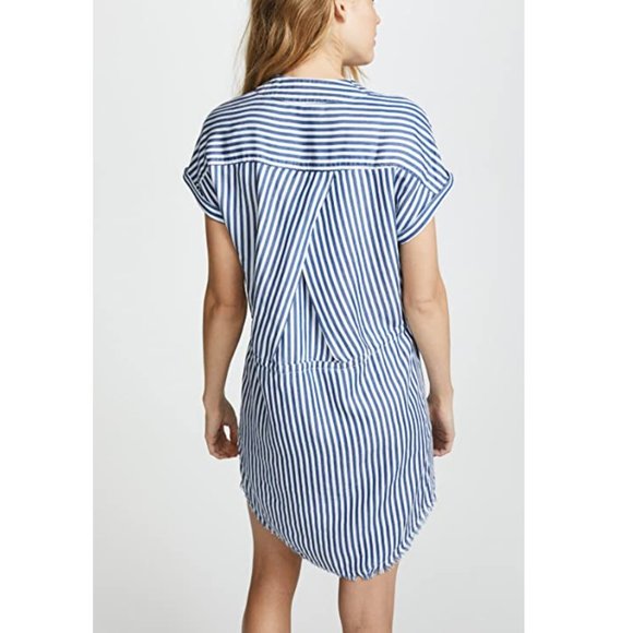 PAIGE Haidee Shift Drawstring Dress in White / Bluebell Stripe S - Picture 3 of 11